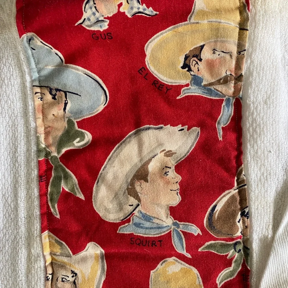 2 Cloth Diaper Burp Cloths with Cowboy Theme Print panels early 1990s